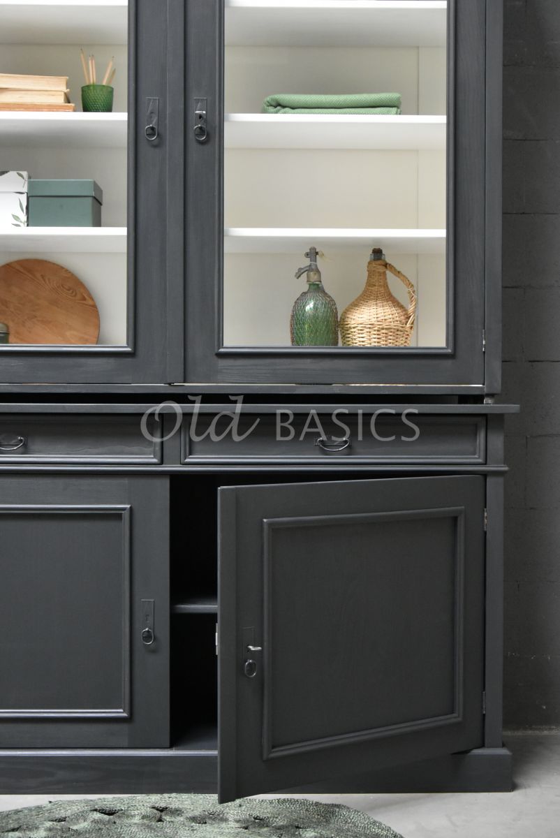 Detail van Servieskast, 2 deuren, RAL7021, zwart, grijs, materiaal hout